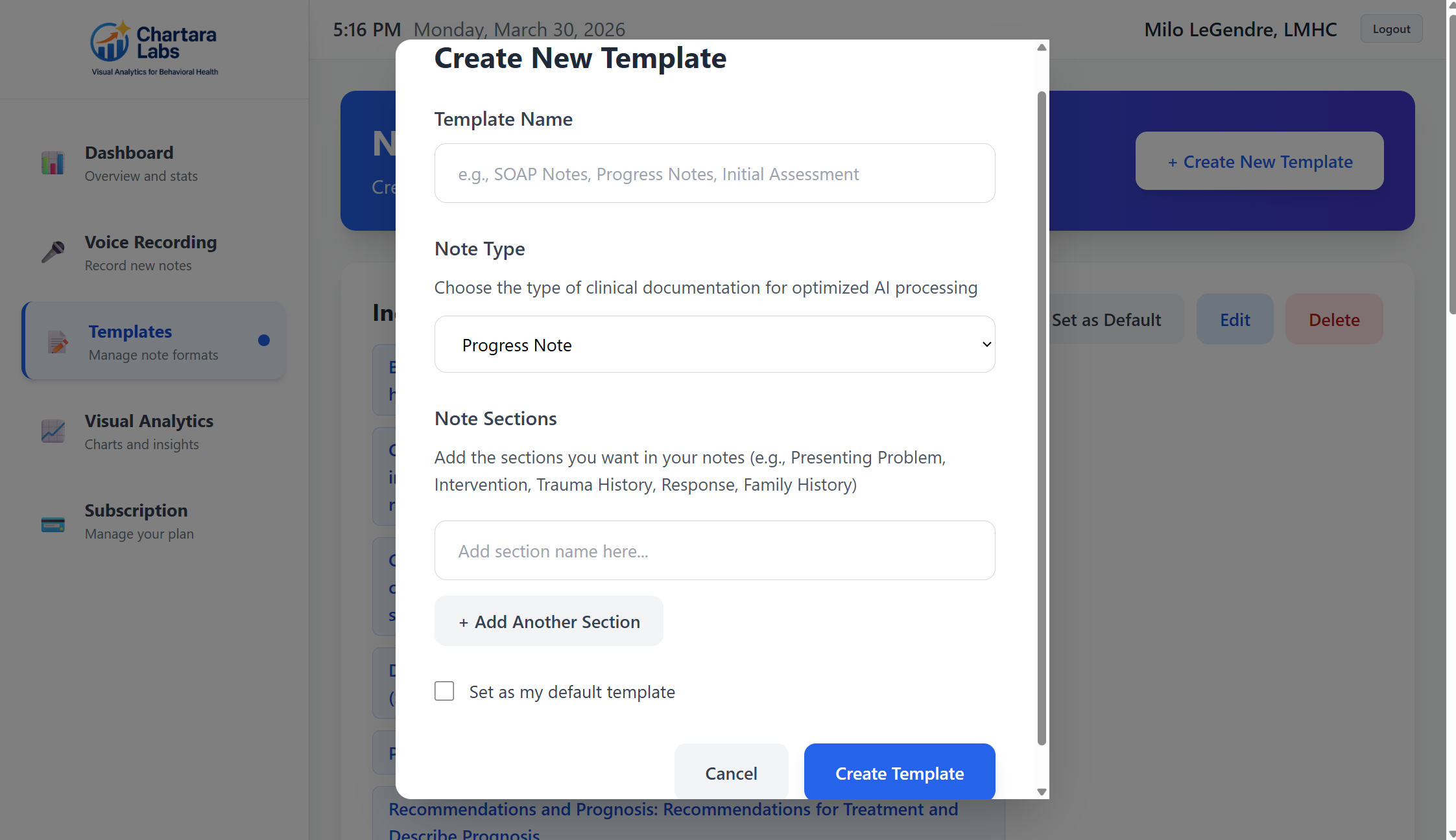 Create New Custom Template Interface